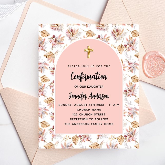 Lámina Invitación floral de rosa oro de pampas de confirm (Subido por el creador)