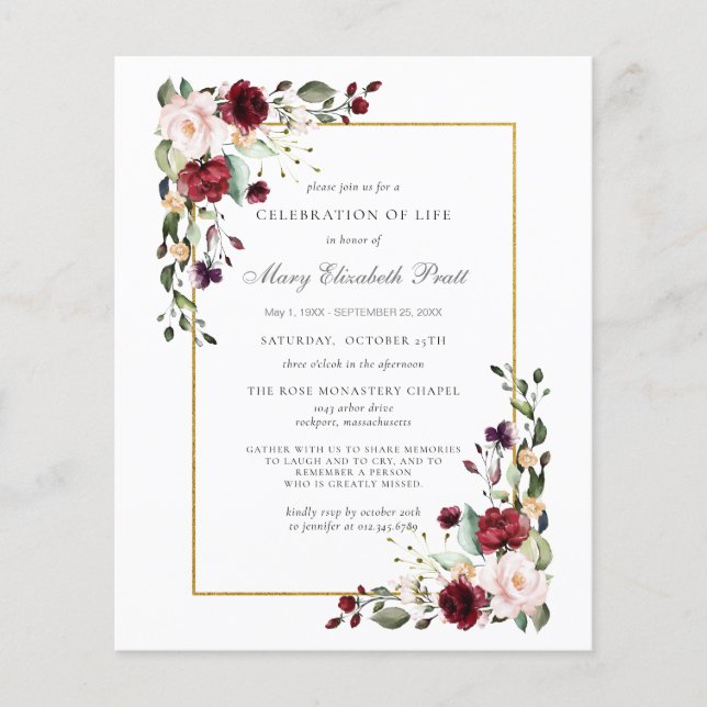 Lámina Invitación floral del Funeral Presupuestario Borgo (Anverso)