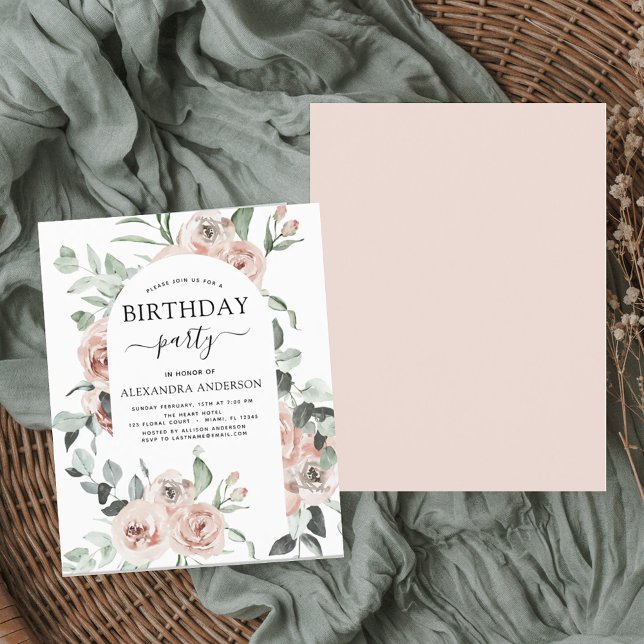 Lámina Invitación floral del partido de cumpleaños rosado (Subido por el creador)