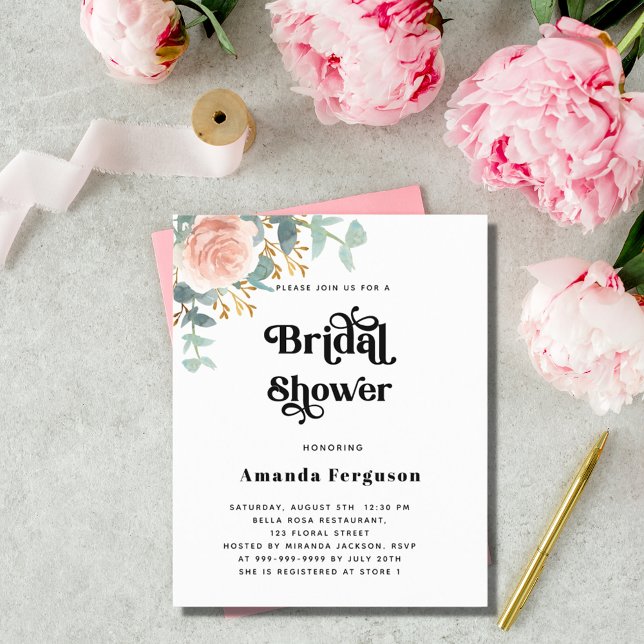Lámina Invitación floral en rosa oro para despedida de so (Subido por el creador)