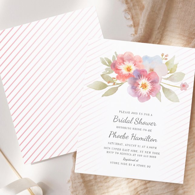 Lámina Invitación floral moderna con ducha de novia en pr (Watercolor Pink Floral Bridal Shower Modern Invitation)