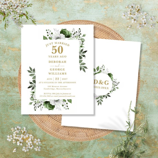 Lámina Invitación floral para aniversario de bodas de oro (Budget 50th Wedding Anniversary Floral Invitation)