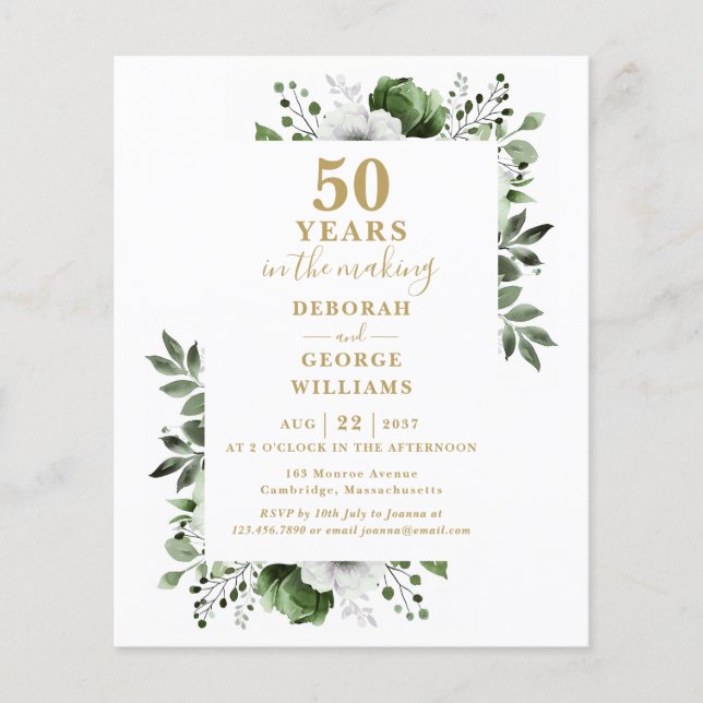 Lámina Invitación floral para Bodas de Oro estilo Chic co (Anverso)