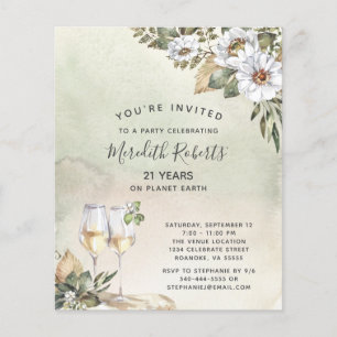 Lámina Invitación floral para brindis de champán por cump