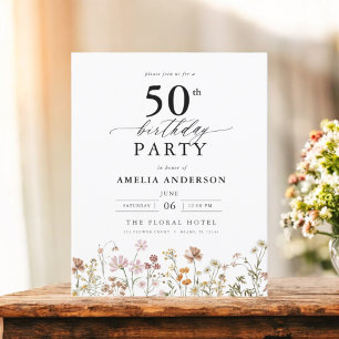 Lámina Invitación floral para cumpleaños número 50 con pr