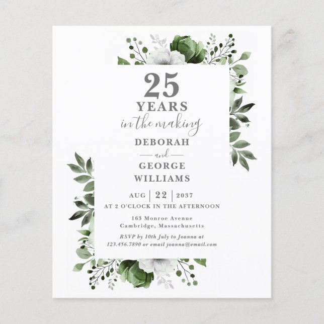 Lámina Invitación floral para el 25º aniversario de boda  (Anverso)