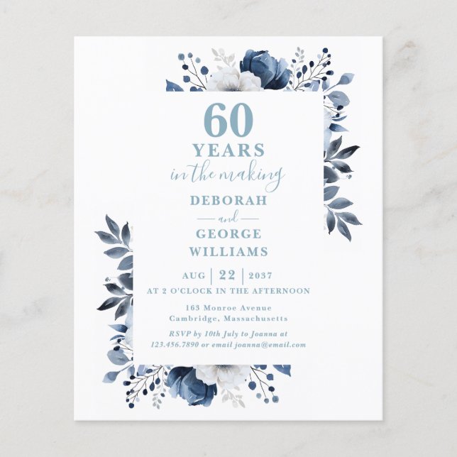 Lámina Invitación floral para el 60º aniversario de boda (Anverso)