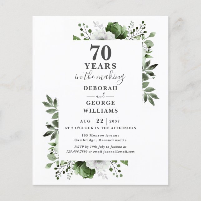 Lámina Invitación floral para el 70 aniversario de boda (Anverso)