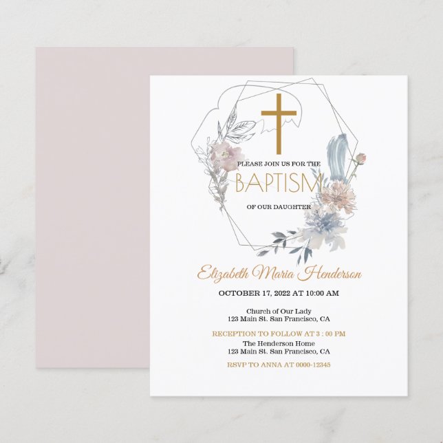 Lámina Invitación floral/PRESUPUESTARIA/bautismo Chica. (Anverso / Reverso)
