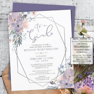Lámina Invitación floral púrpura para la bebé de presupue