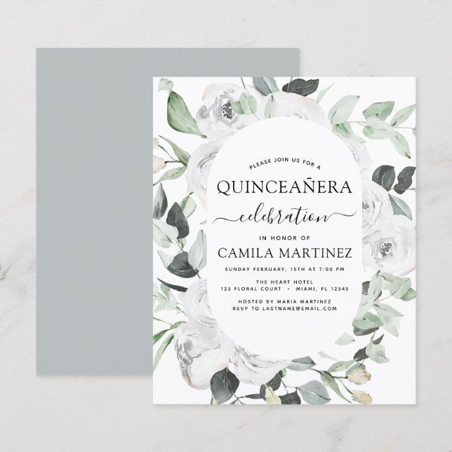 Lámina Invitación floral Quinceañera Eucalyptus (Anverso / Reverso)