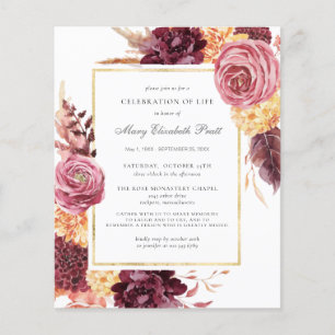 Lámina Invitación floral rosa borgoñona funeral