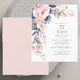 Lámina Invitación floral rosa botánica para 75 cumpleaños