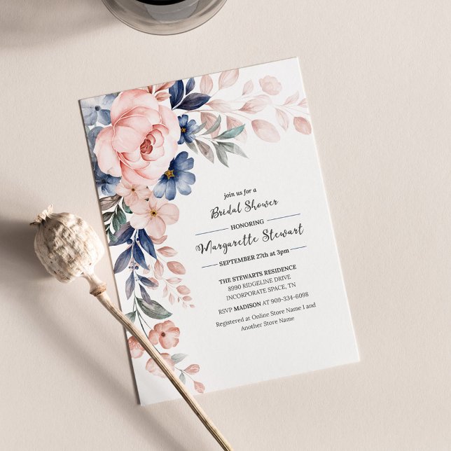 Lámina Invitación floral rosa con ducha de novia presupue (Subido por el creador)