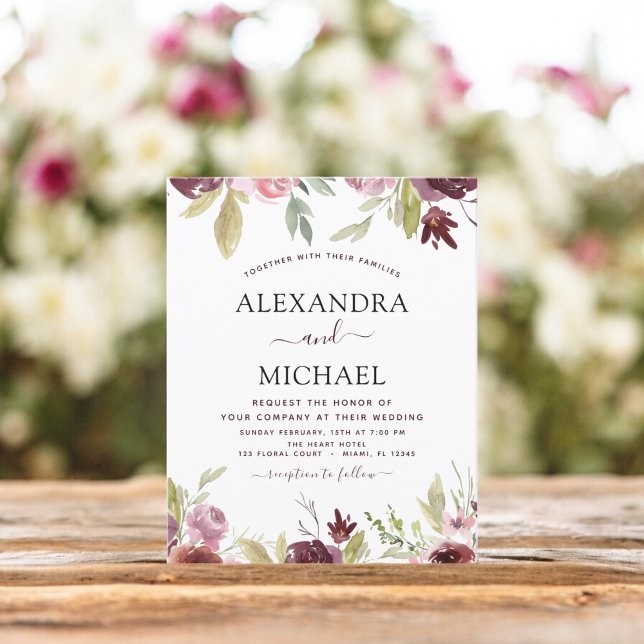 Lámina Invitación floral rosa de Borgoña Boda de presupue (Subido por el creador)