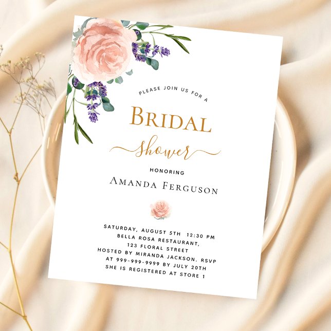 Lámina Invitación floral rosa de ducha de novia lavanda d (Subido por el creador)