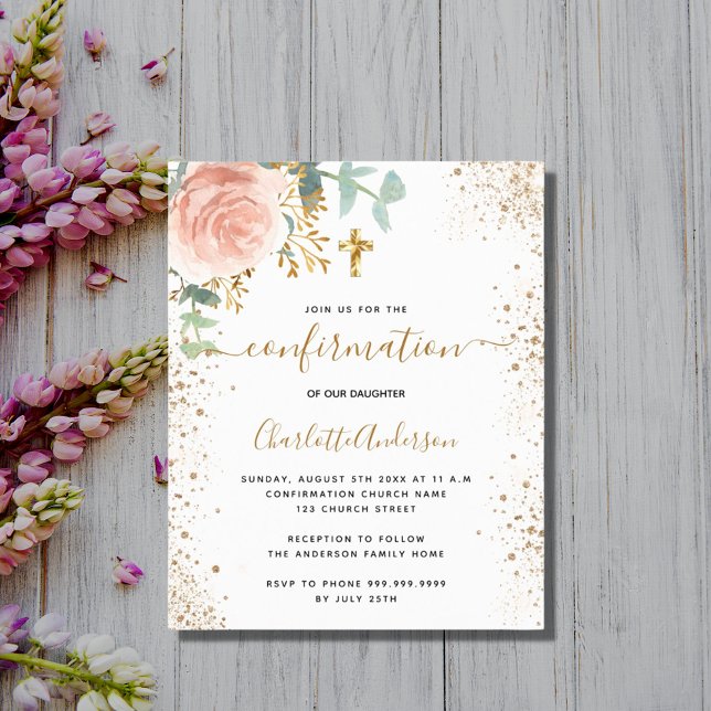 Lámina Invitación floral rosa de eucalipto de confirmació (Subido por el creador)