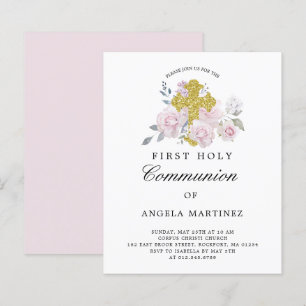 Lámina Invitación floral rosa de la primera comunión del 