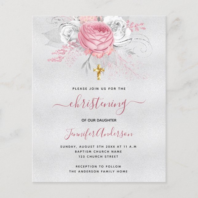 Lámina Invitación floral rosa plateada a la Navidad Presu (Anverso)