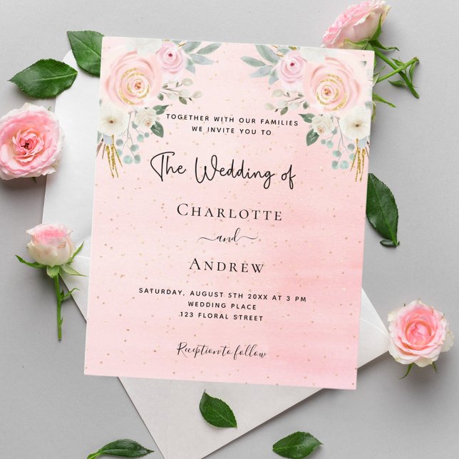 Lámina Invitación floral rosa rosa del boda de presupuest (Subido por el creador)