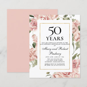 Lámina Invitación floral rosada al 50 aniversario del pre