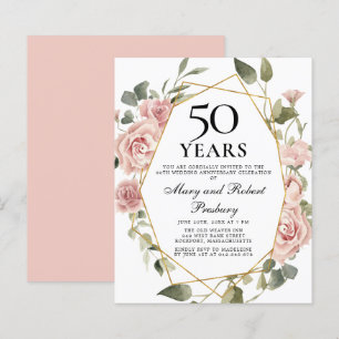 Lámina Invitación floral rosada al 50 aniversario del pre