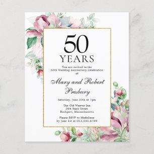 Lámina Invitación floral rosada al 50 aniversario del pre