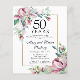 Lámina Invitación floral rosada al 50 aniversario del pre