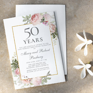 Lámina Invitación floral rosada al 50 aniversario del pre