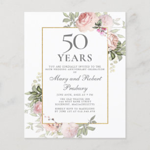 Lámina Invitación floral rosada al 50 aniversario del pre