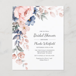 Lámina Invitación floral rosada con ducha de novia económ