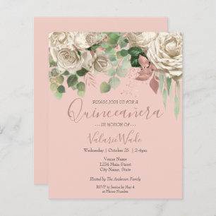 Lámina Invitación floral Rubor rosa Quinceanera Presupues