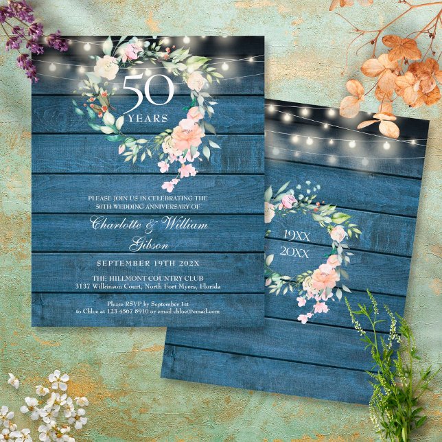 Lámina Invitación floral rústica al 50 aniversario del pr (Subido por el creador)