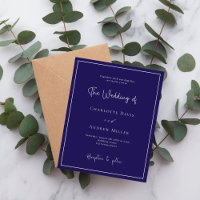 Invitación formal de boda azul oscuro