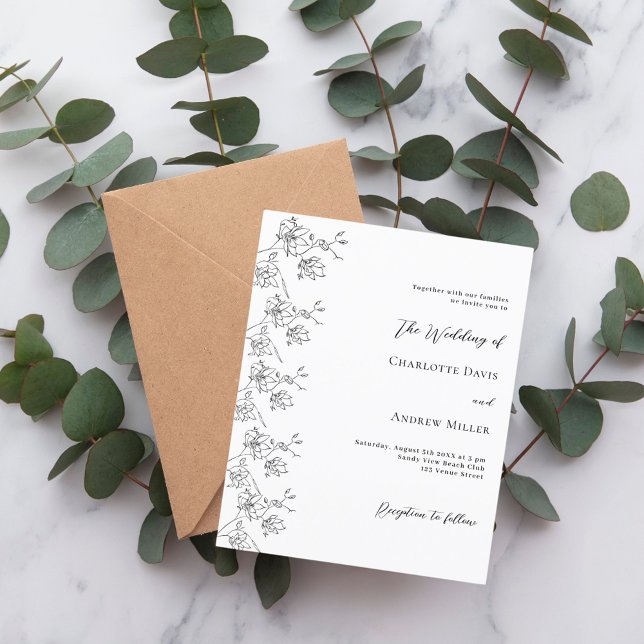 Lámina Invitación formal de boda blanca floral (Subido por el creador)