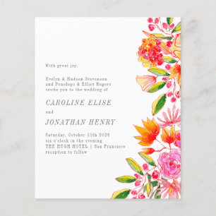 Lámina Invitación Formal de Boda Floral Rosa Naranja Pres