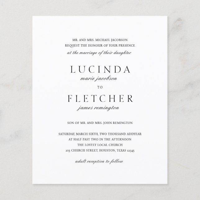 Lámina Invitación formal formal de matrimonio presupuesta (Anverso)