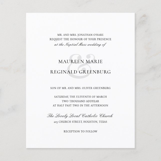 Lámina Invitación formal tradicional de matrimonio presup (Anverso)