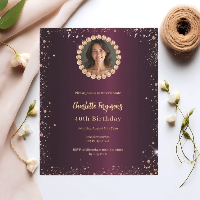 Lámina Invitación fotográfica del purpurina burgundy de c (Subido por el creador)
