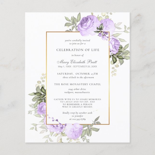 Lámina Invitación funeral Presupuestaria Floral Púrpura (Anverso)