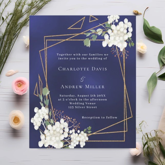 Lámina Invitación geométrica a la boda de flores blancas  (Subido por el creador)