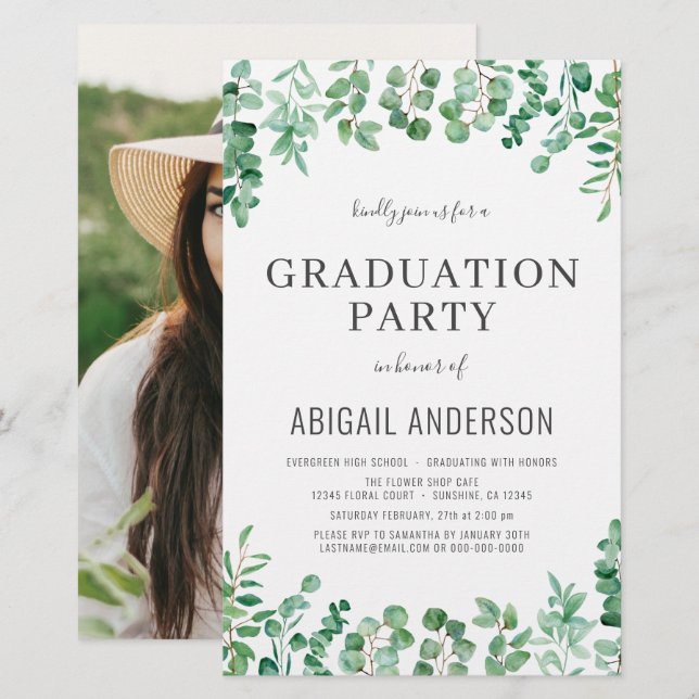 Lámina Invitación Grad 2023 a Eucalyptus Greenery (Anverso / Reverso)