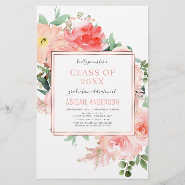 Lámina Invitación Grad de Budget Floral Rubor Coral 2023 (Anverso)