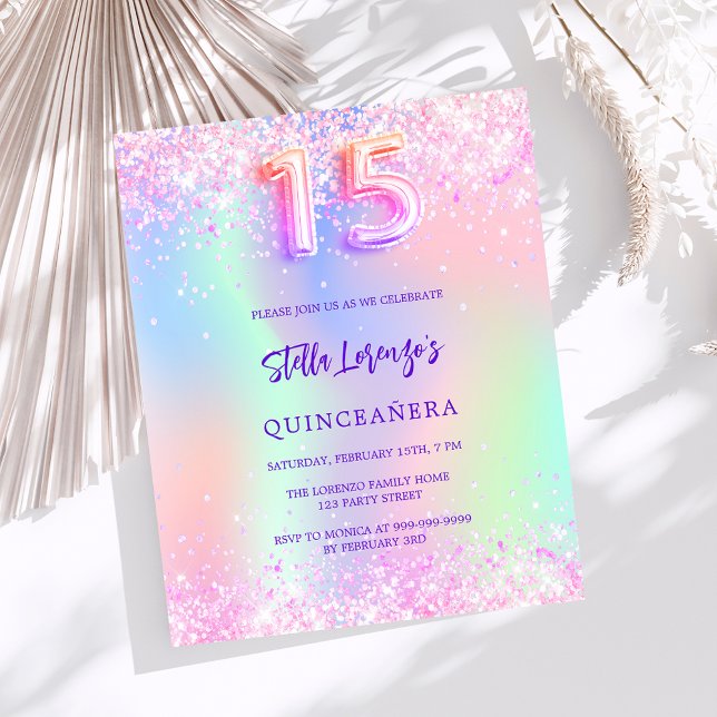 Lámina Invitación holográfica rosa económica para Quincea (Subido por el creador)