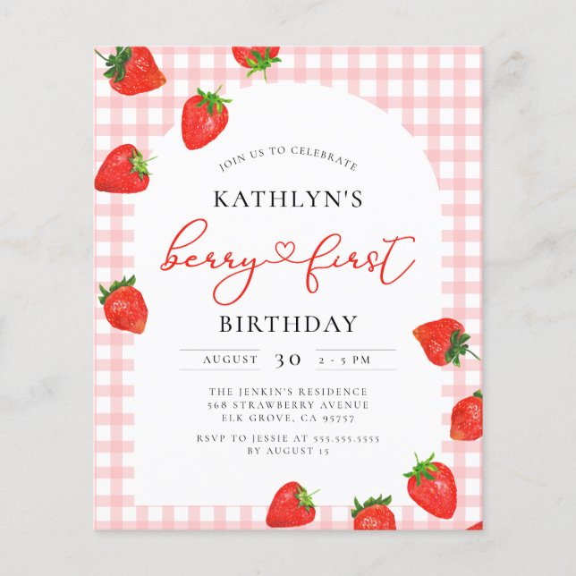Lámina Invitación inicial de cumpleaños Berry de fresa pr (Anverso)