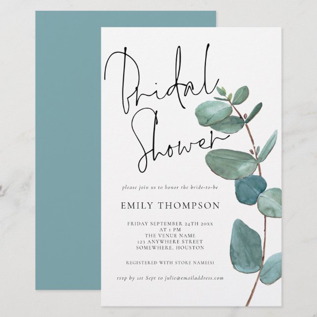 Lámina Invitación mayor a la ducha de novia de eucalipto  (Anverso / Reverso)