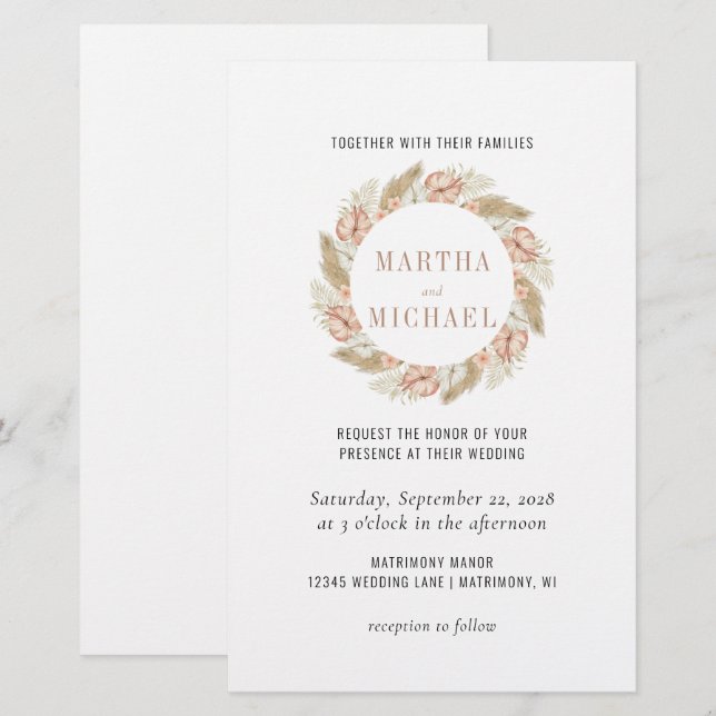 Lámina Invitación Mínima De Boho Floral Wedding (Anverso / Reverso)