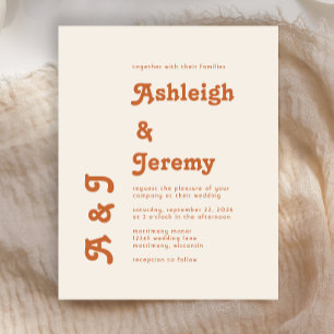 Lámina Invitación mínima de casamiento de Naranja quemado