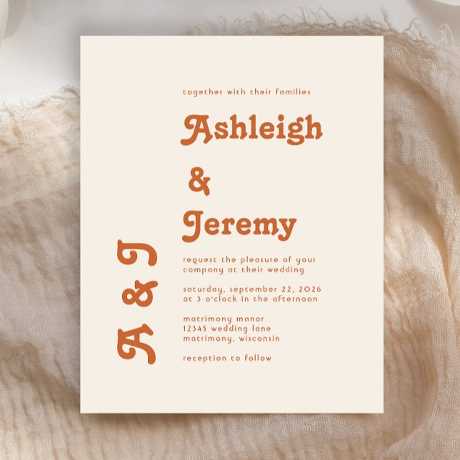 Lámina Invitación mínima de casamiento de Naranja quemado (Subido por el creador)