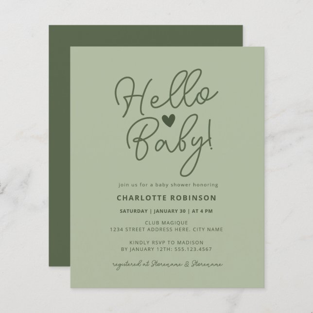 Lámina Invitación mínima neutral de Baby Shower con presu (Anverso / Reverso)